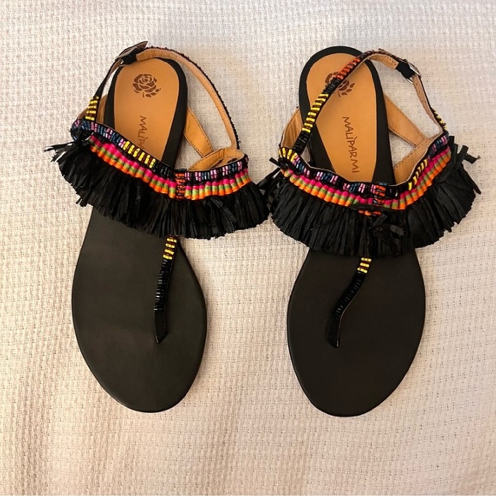 Anthropologie‎ Maliparmi Vreeland Circus Beaded Tassel Bohemian Sandals Size 39
